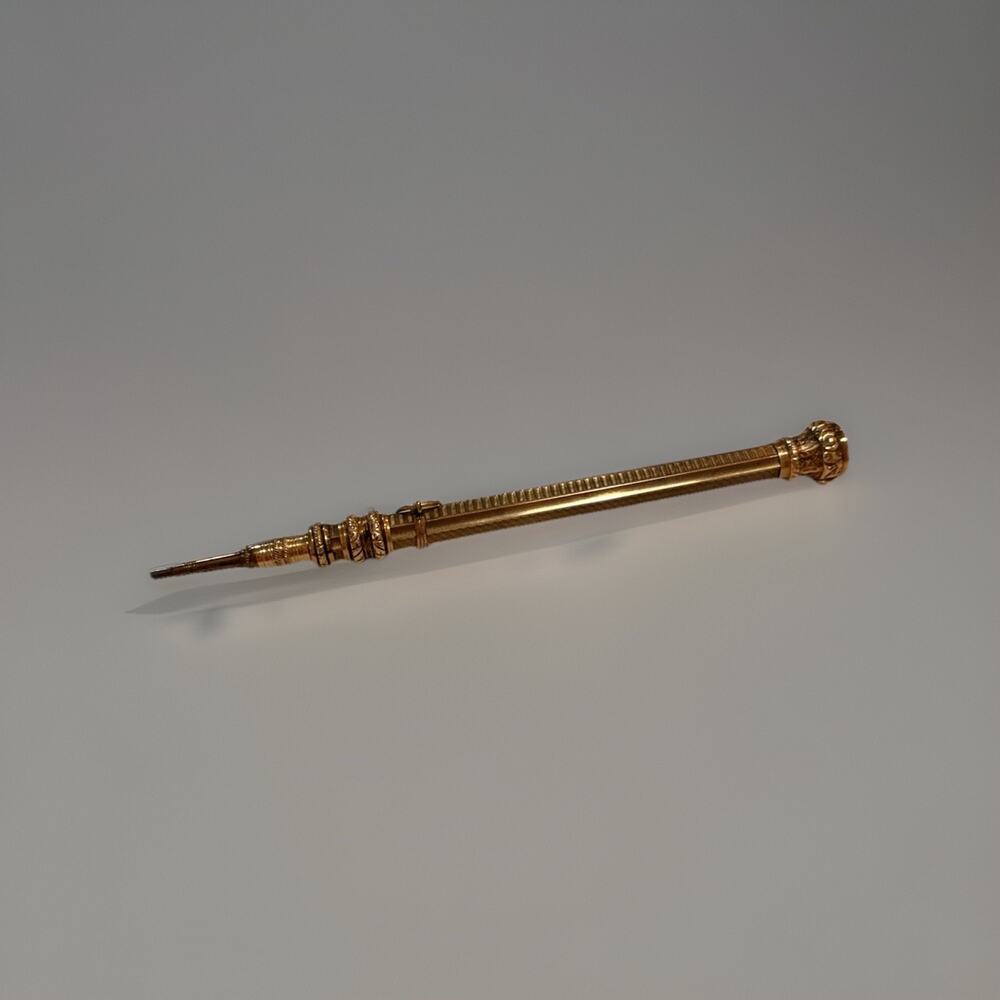 Victorian Gold Filled Retractable Propelling Pencil Ornate Gem Stone Top 1880